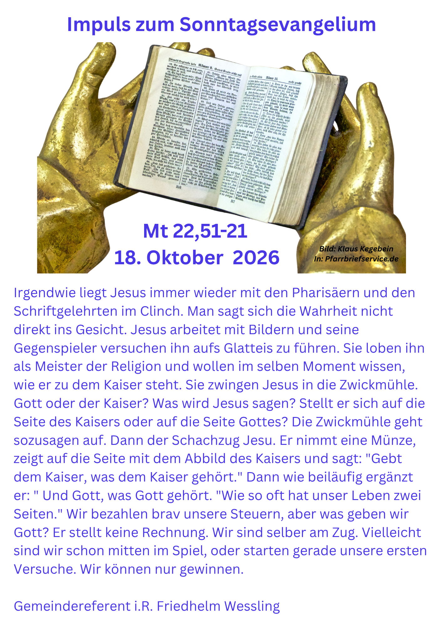 Impuls 18. Oktober 2026 (c) Pfarrei St. Nikolaus Mittelrhein-Höhe Impuls 18. Oktober 2026
