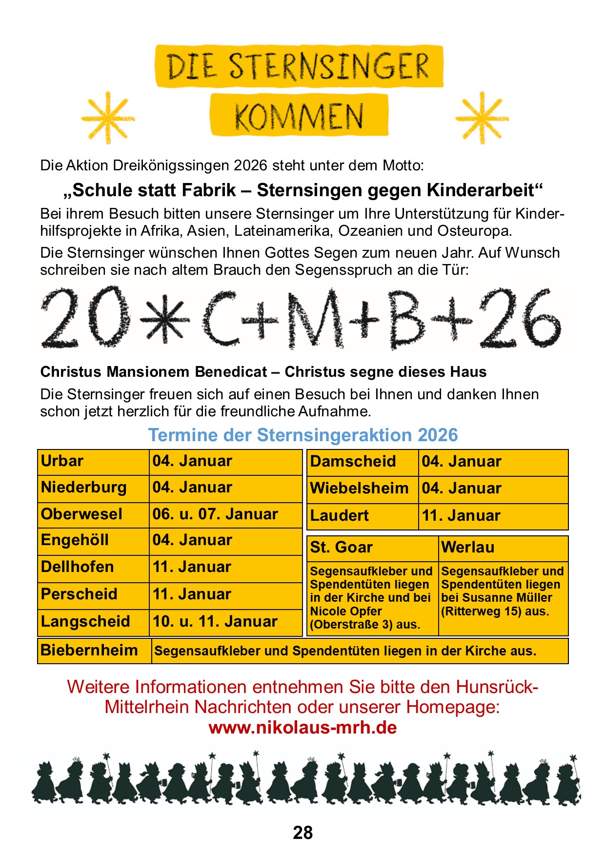 Sternsinger Termine (c) Kath. Kirchengemeinde St. Nikolaus Mittelrhein-Höhe Sternsinger Termine